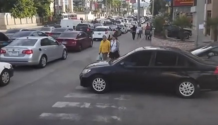 Dumbass Driver Blocks Street Crossing