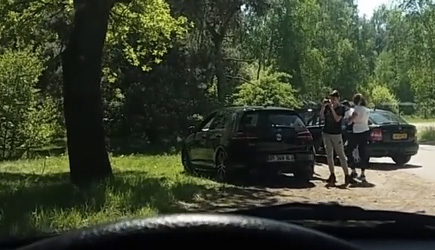 French Family Gets Out Of The Car In Safari Park Beekse Bergen